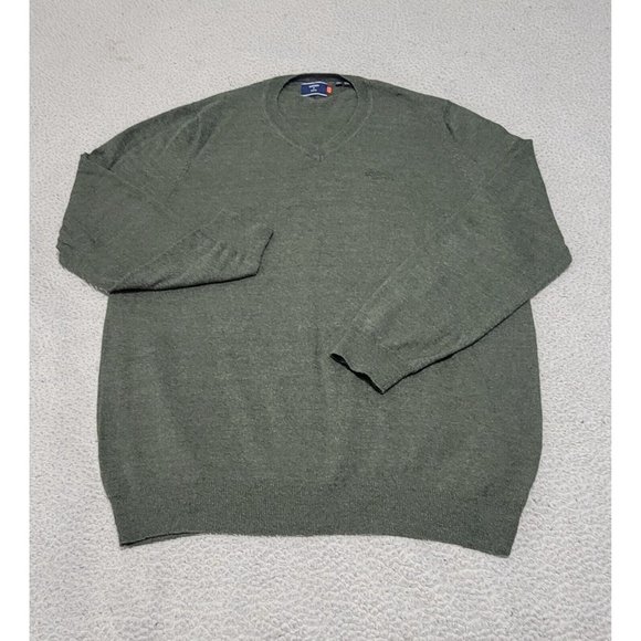 Superdry Mens Green V Neck Pullover Sweater Long‎ Sleeve Embroidered Size 2XL - Picture 2 of 8